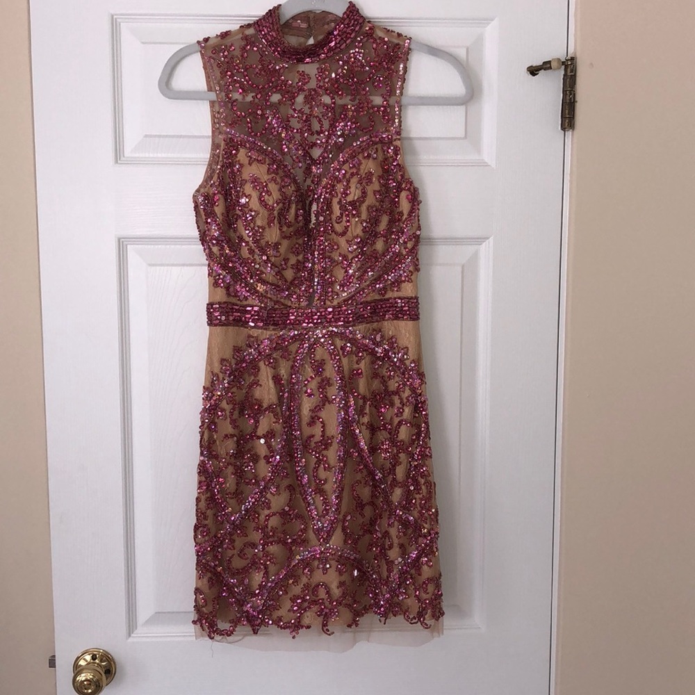 Sherri Hill style 1963 Dark Pink Beading. Size 6